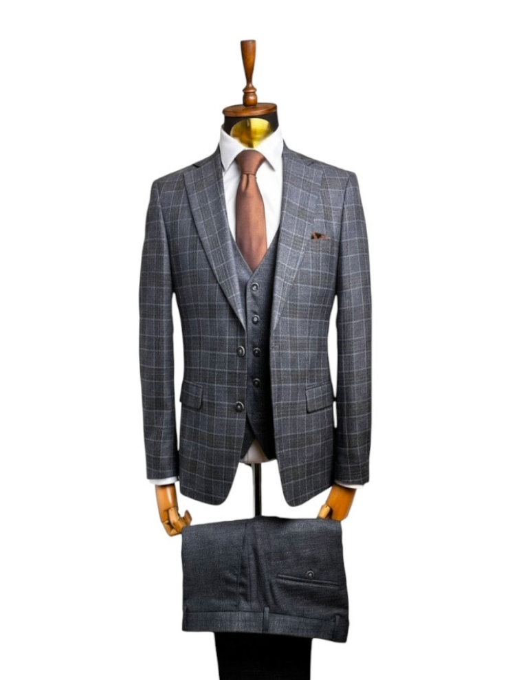 Костюм MAZALTOVMAN 3-ка Премиум Синий фактурный в клетку