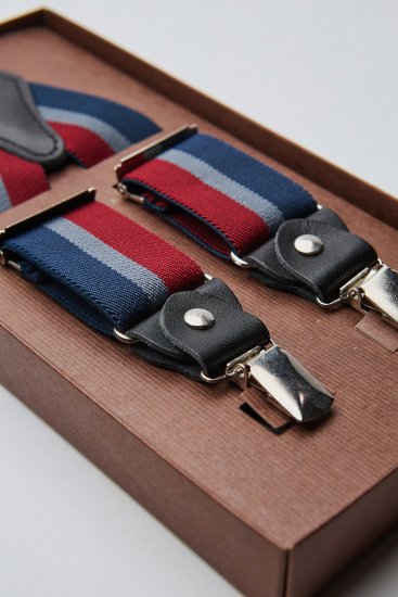 Мужские подтяжки в синюю и красную полоску