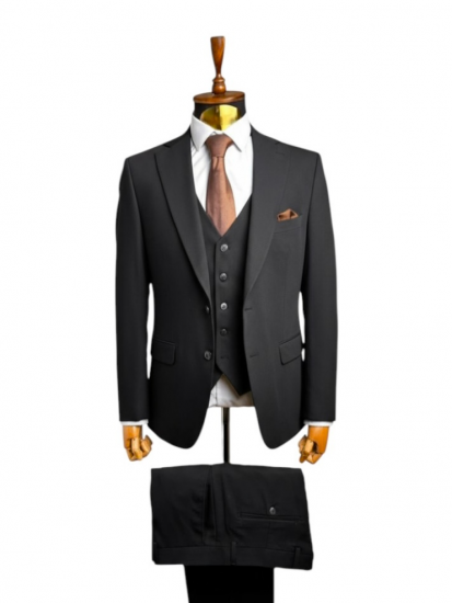 Костюм MAZALTOVMAN 3-ка Премиум Черный в мелкую полоску