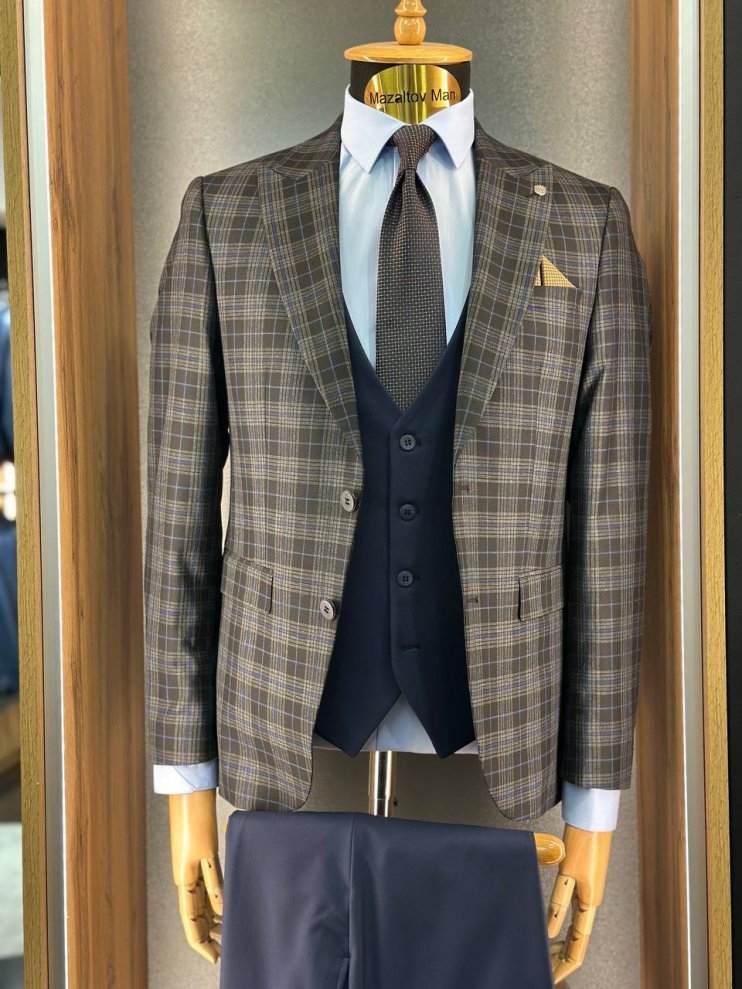 Костюм MAZALTOVMAN 3-ка премиум Черный в синюю клетку