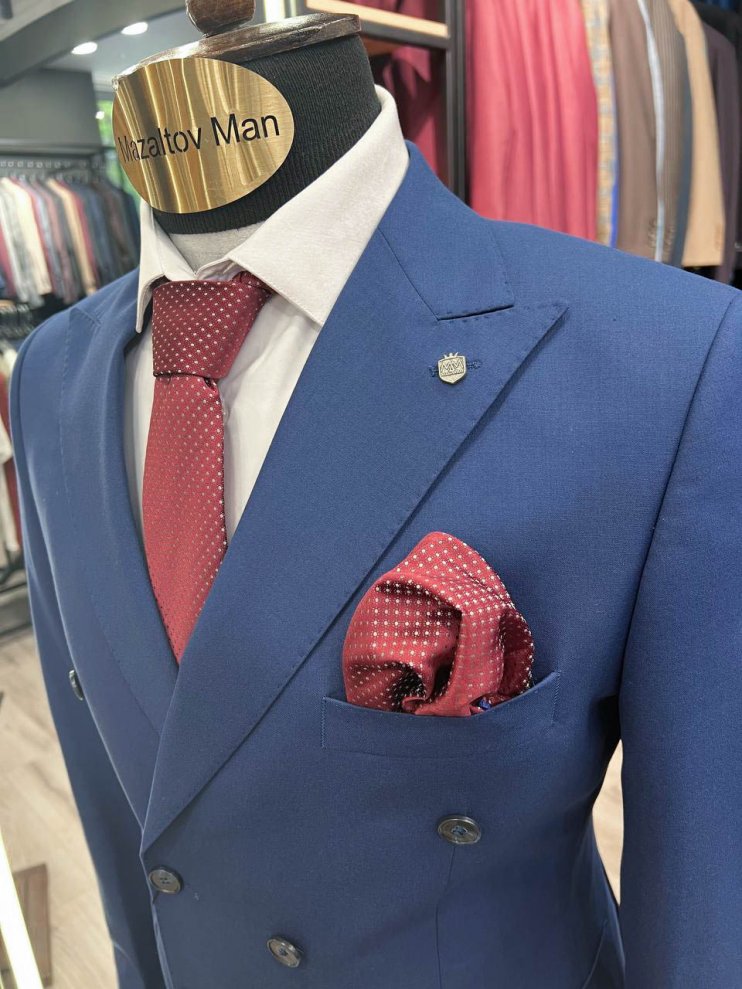 Костюм МИР 2-ка двубортный Синий фактурный