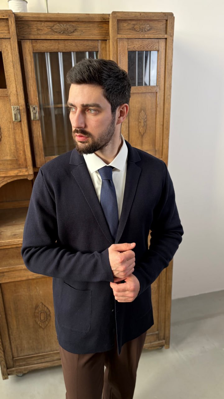 Кардиган AMT Темно-синий фактурный на пуговицах