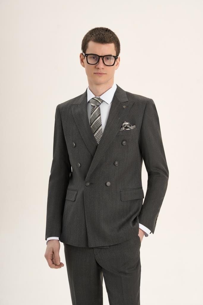 Костюм MAZALTOVMAN 2-ка Графитовый в полоску двубортный премиум линейка