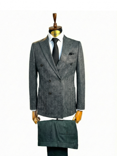 Костюм MAZALTOVMAN 2-ка зеленый в елочку премиум линейка двубортный